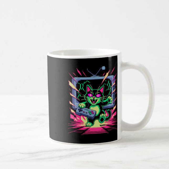 Mug Pixel Rage Cat Joueur Rétro Effet Glitch Dans Le S (Droite)
