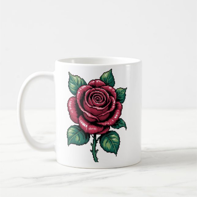 Mug Pixel Rose – Retro Floral Art (Gauche)