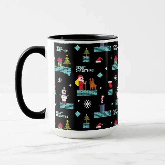 Mug Pixellit Joyeux Motif de Noël - Design rétro (Gauche)