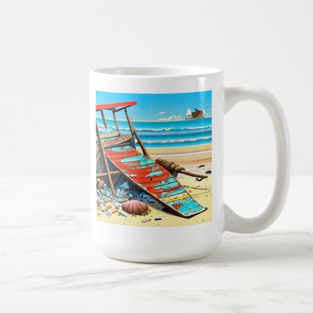 Mug Plage abandonnée Bateau déserté Art généré par IA (Droite)