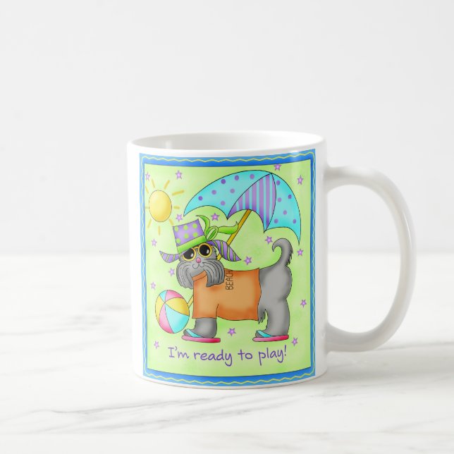 Mug Plage Chien Whimsy Art Vert bleu (Droite)