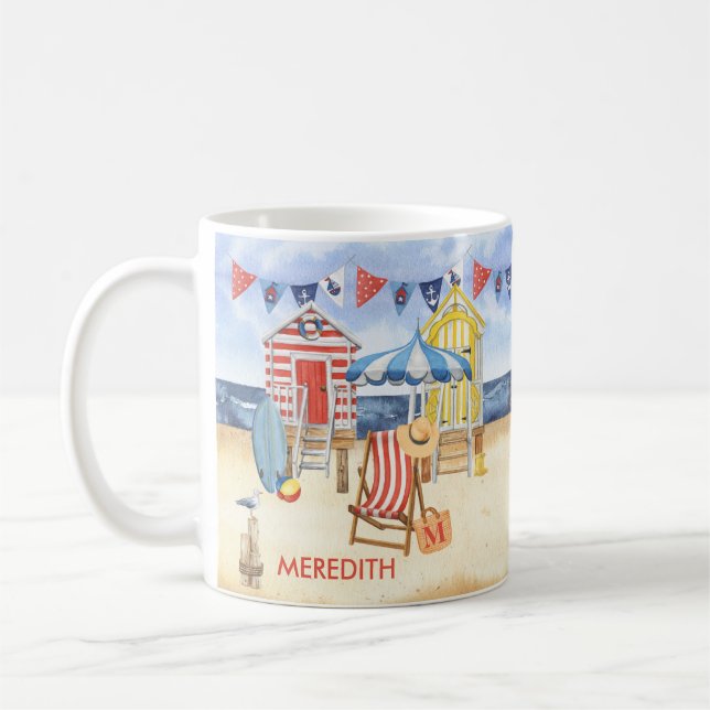 Mug Plage Côtière Océan Nom Monogramme (Gauche)