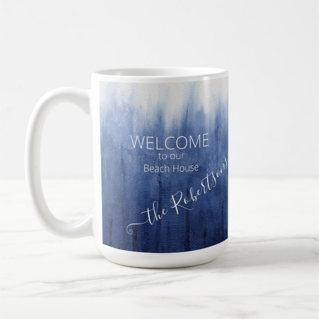 Mug Plage Côtière Simple Moderne Bleu n Blanc Tie Dye (Gauche)