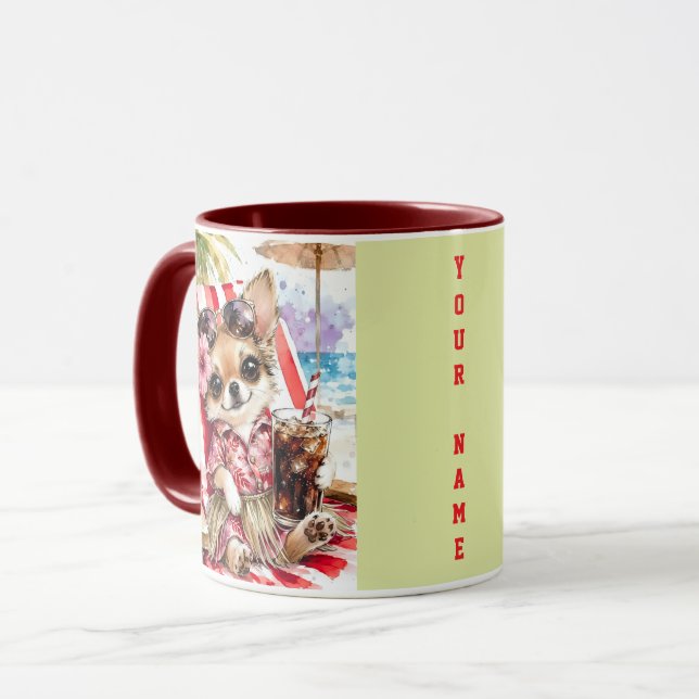 Mug Plage de Chihuahua pour les vacances (Rouge) (Devant gauche)