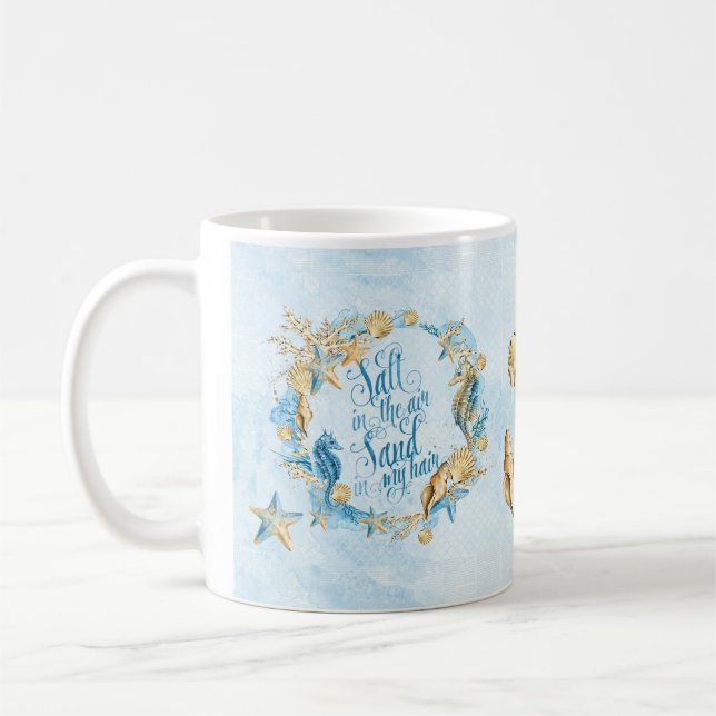 Mug Plage de coquillages thème bleu (Gauche)