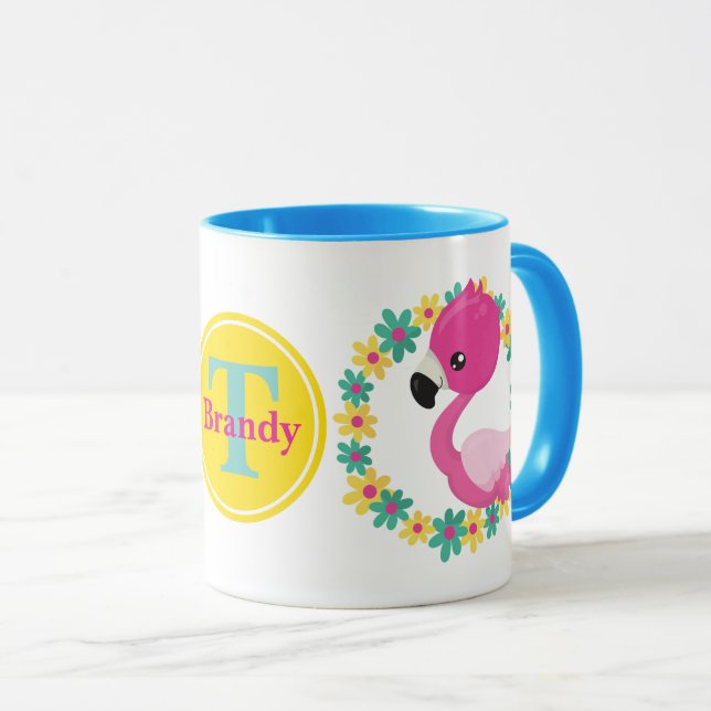 Mug Plage de Flamant rose rose amusant ajouter le nom  (Devant droit)