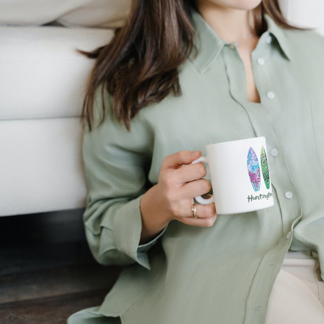 Mug Plage de Huntington Watercolor Surboards (Créateur téléchargé)