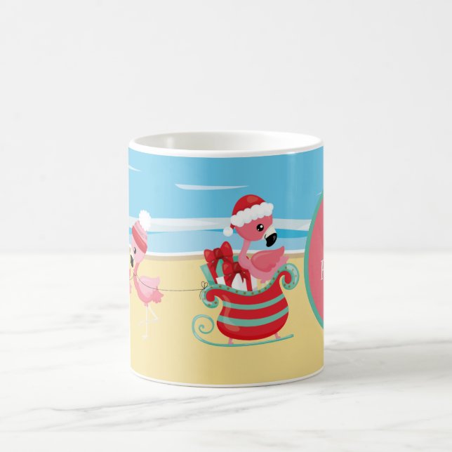 Mug plage de Noël rose flamingo Père Noël (Centre)
