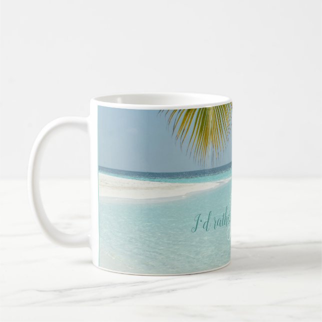 Mug Plage de sable tropical Turquoise Typographie Palm (Gauche)
