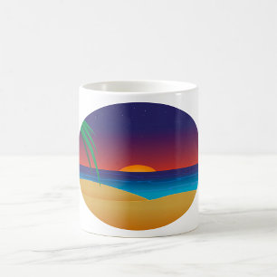 Mug Plage de Sunset Tropical Palm Feuille Ocean Waves