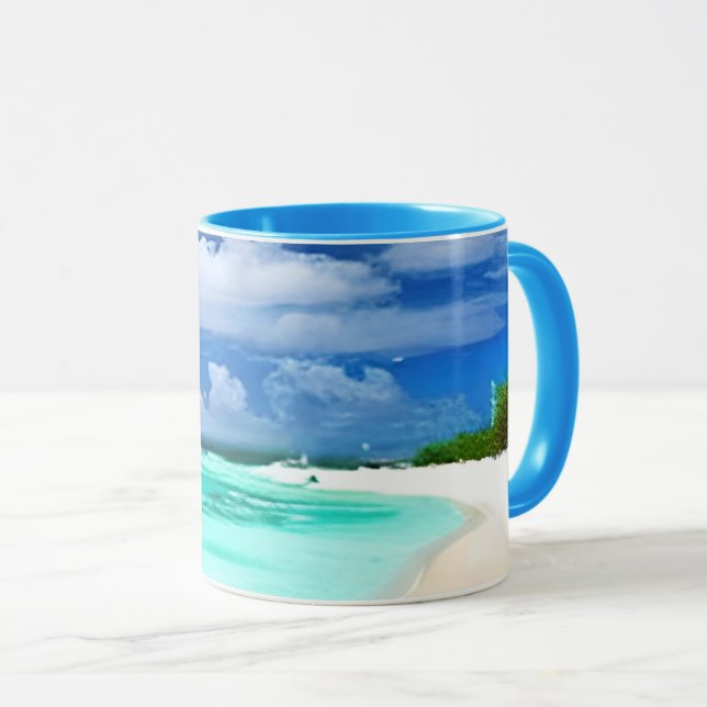 Mug Plage des Caraïbes avec ciel d'été bleu profond (Devant droit)