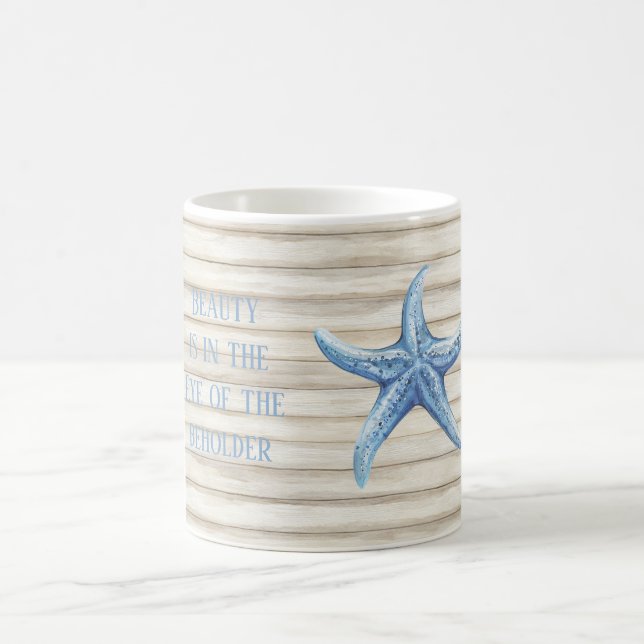 Mug Plage d'étoile de mer bleue en faux bois (Centre)
