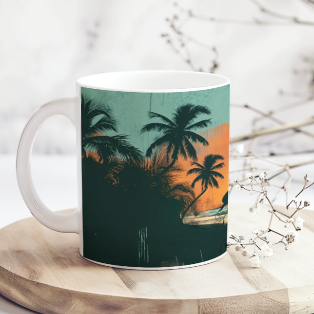 Mug Plage Rétro Surf Coucher de soleil Ajouter un nom (Créateur téléchargé)