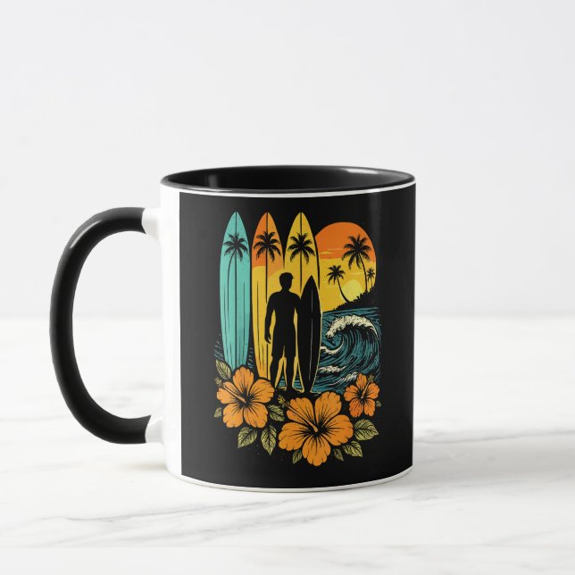 Mug Plage Rétro Surf Coucher de Soleil Tropical (Gauche)