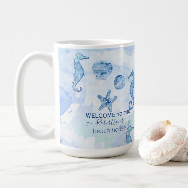 Mug Plage Seahorse Starfish Sea Shopping Famille d'acc (Avec donut)