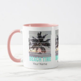 Mug Plage Temps Vintage Jetée Palmier Coucher de solei