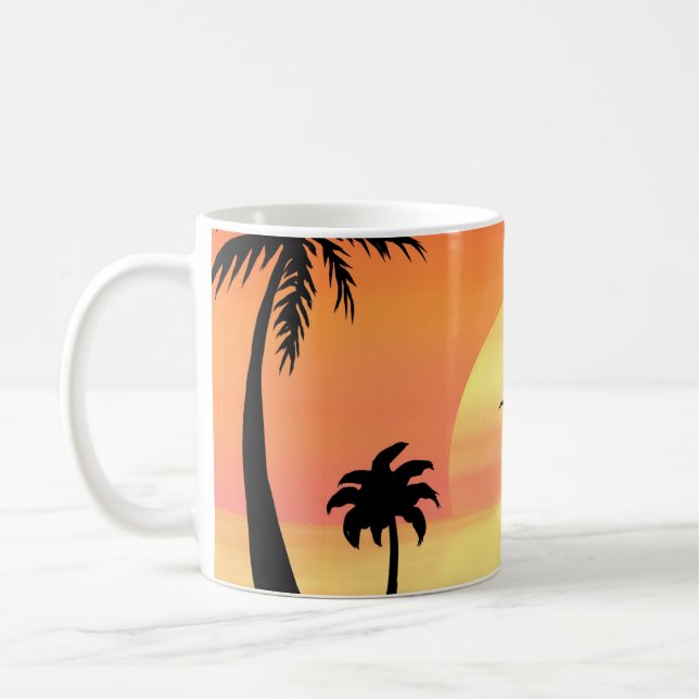 Mug Plage tropicale coucher de soleil Palm Tree Silhou (Gauche)