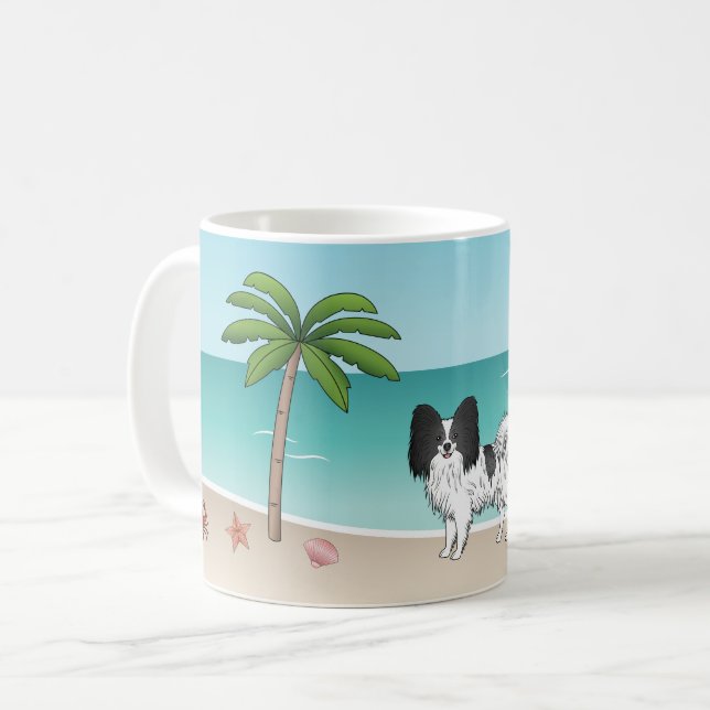 Mug Plage Tropicale d'été de Chien de Papillon noir et (Devant gauche)