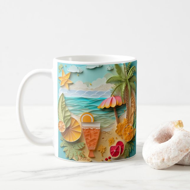 Mug Plage tropicale imprimée 3D (Avec donut)
