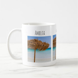 Mug Plage tropicale panoramique avec parasol en paille
