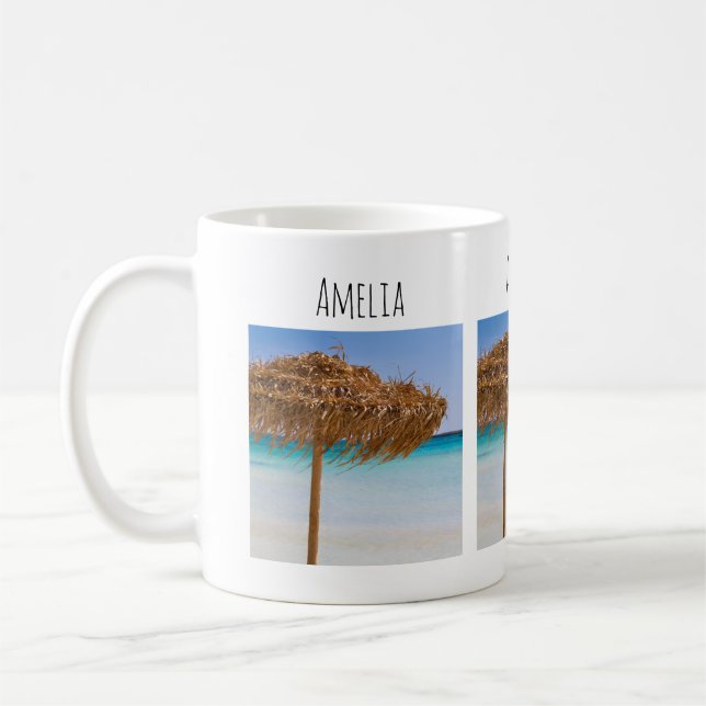 Mug Plage tropicale panoramique avec parasol en paille (Gauche)
