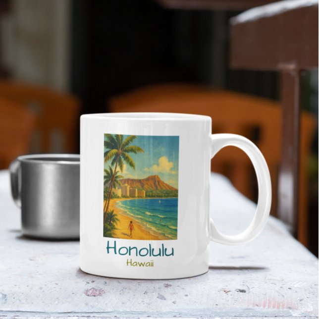 Mug Plage vintage Honolulu Hawaii Waikiki (Vintage Honolulu Hawaii Waikiki Beach Coffee Mug)