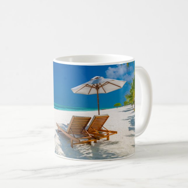 Mug Plages tropicales | Plage de chaises longues Bora  (Devant droit)