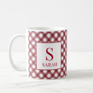 Mug Plaid Argyle Rouge Monogramme Nom