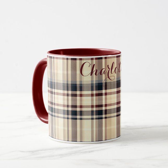 Mug Plaid Beige Classique À damiers Motif (Devant gauche)