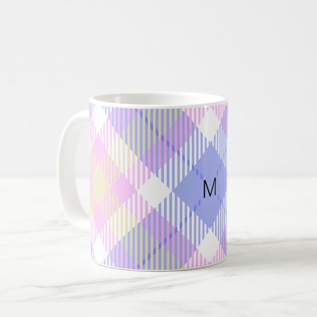 Mug Plaid bleu rose jaune (Devant gauche)