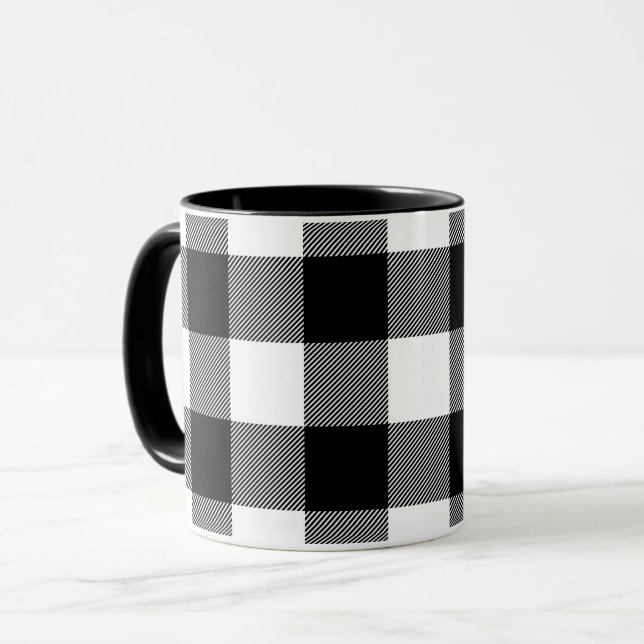 Mug Plaid Buffalo Noir et Blanc  (Devant gauche)