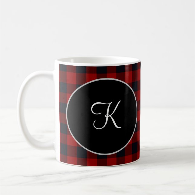 Mug Plaid buffalo rouge et noir monogrammé personnalis (Gauche)