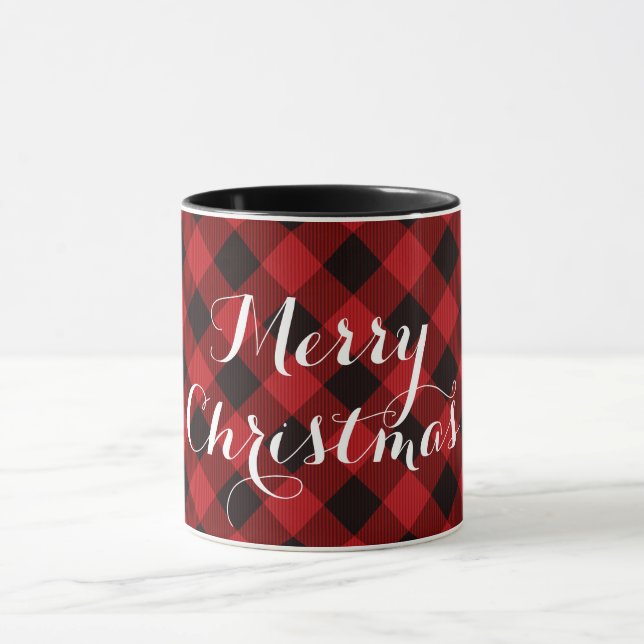 Mug Plaid classique rouge et noir - Joyeux Noël (Centre)
