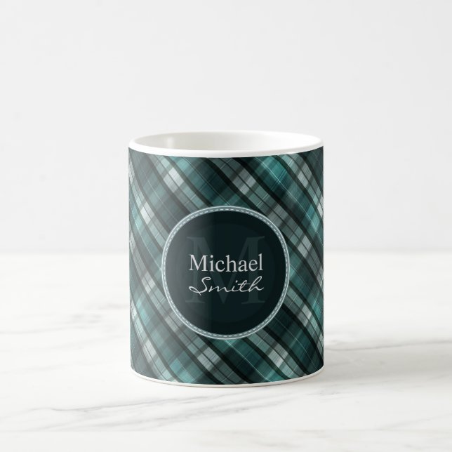 Mug Plaid cyan foncé frais (de vert bleu) (Centre)