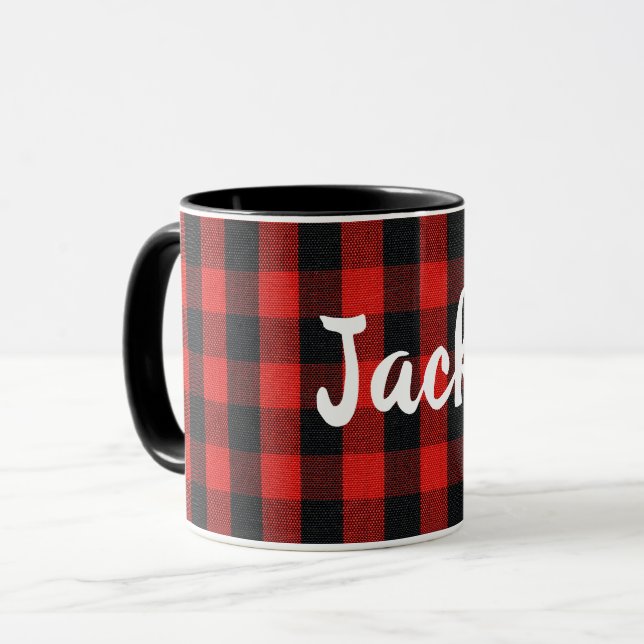 Mug plaid de bûcheron portant le nom (Devant gauche)