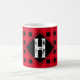 Mug plaid de buffle moderne rouge et noir Monogramme i