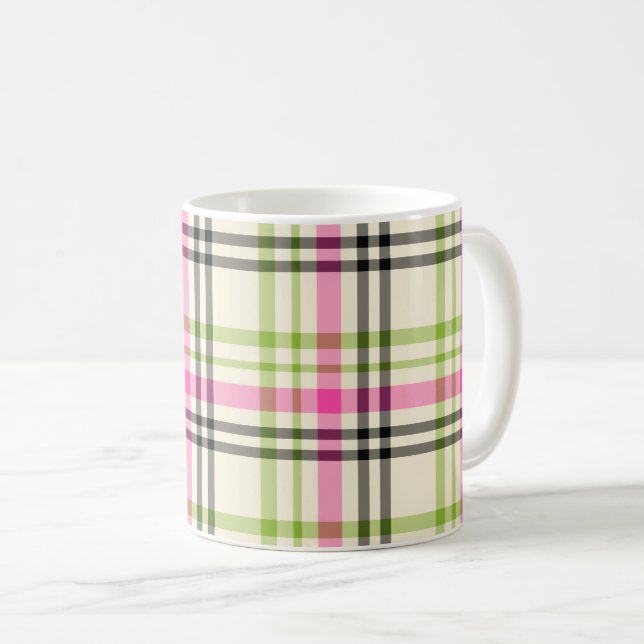 Mug Plaid de cru de roses indien et de vert de chaux (Devant droit)