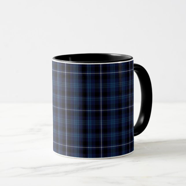Mug Plaid de tartan blanc noir de bleu marine petit (Devant droit)