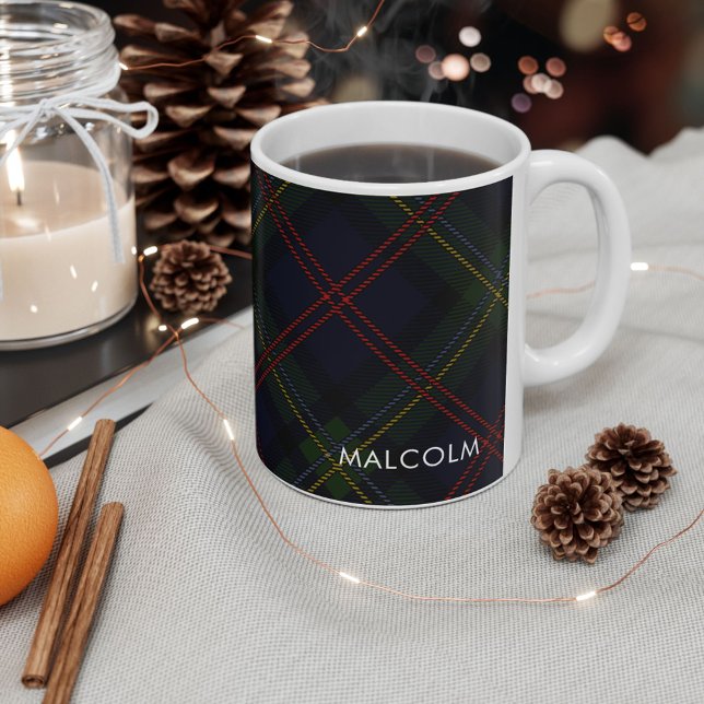 Mug Plaid Elegant Rustique Classic Tartan Personnalisé (Plaid Personalized Tartan Malcolm White 11oz Coffee Mug)