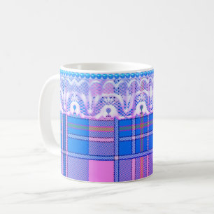Mug Plaid et dentelle violet bleu rose rose mignon gir