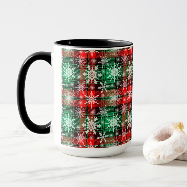 Mug Plaid Et Snowflakes Noël Motif 1 (Avec donut)