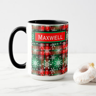 Mug Plaid Et Snowflakes Noël Motif 1 Avec Nom