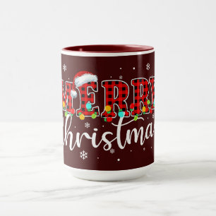 Mug Plaid MERRY Lettres avec Chapeau de Père Noël 