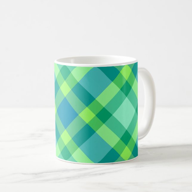 Mug Plaid Moderne Du Milieu Du Siècle, Jade Green & Tu (Devant droit)