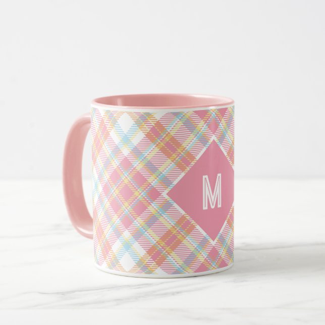 Mug Plaid Monogramme personnalisé / Motif Tartan (Devant gauche)