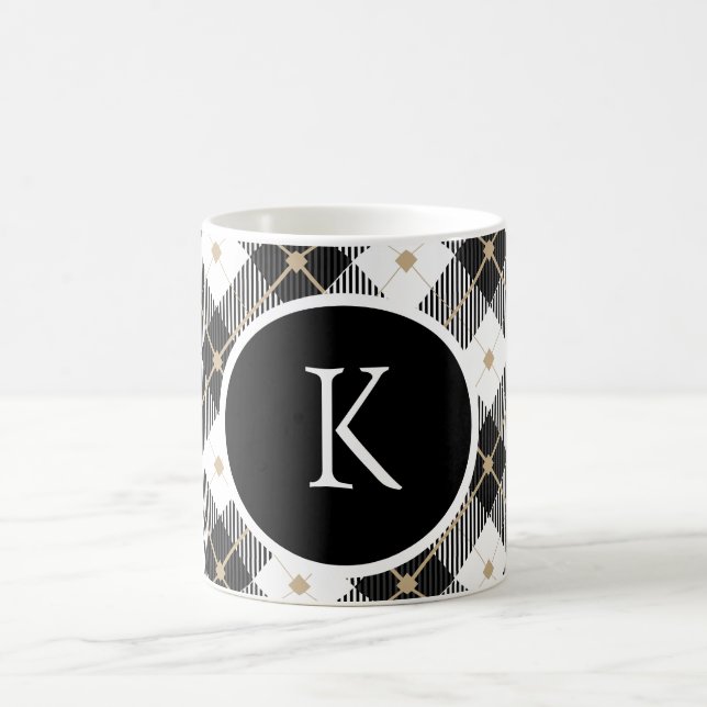 Mug Plaid noir blanc or personnalisé avec monogramme (Centre)