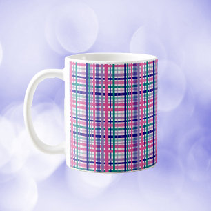 Mug Plaid Purple Turquoise Marine bleu rose blanc