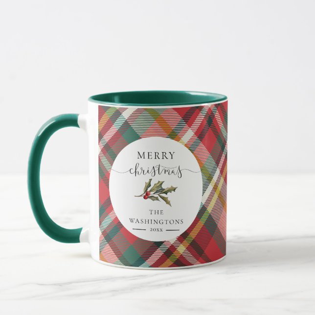 Mug Plaid Red Merry Famille Noël Russe Personnalisé (Gauche)