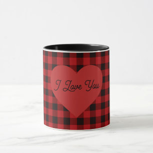 Mug Plaid rouge et noir de campagne - détail de cœur
