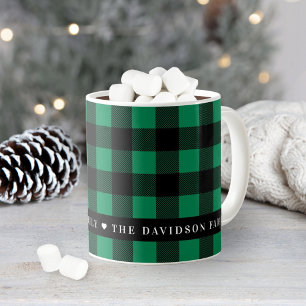 Mug Plaids de Noël Verts Festifs Monogramme de Famille
